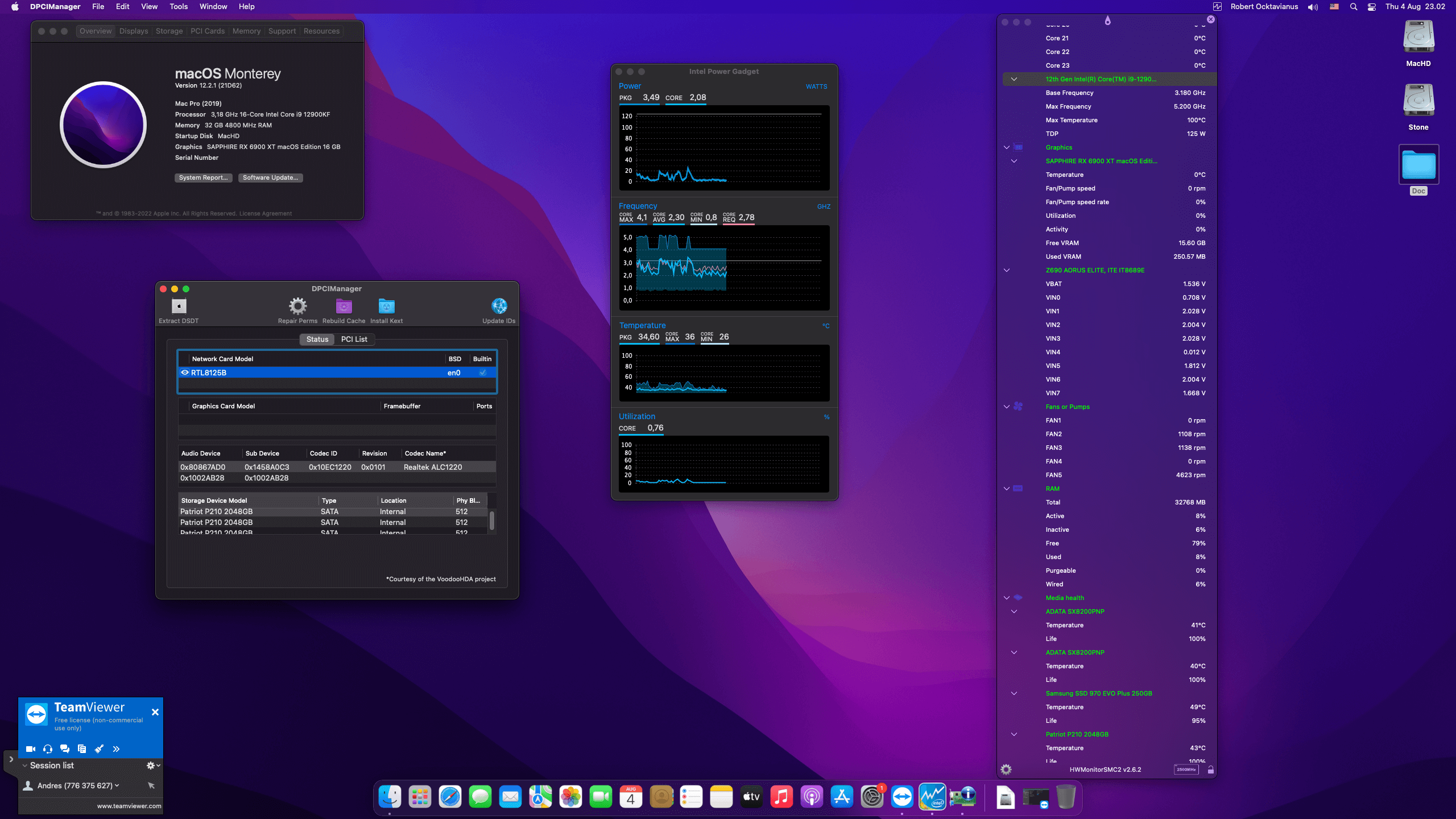 Success Hackintosh macOS Monterey 12.2.1 Build 21D62 in Gigabyte Z690 Aorus Elite + Intel Core i9 12900KF + Sapphire RX 6900 XT